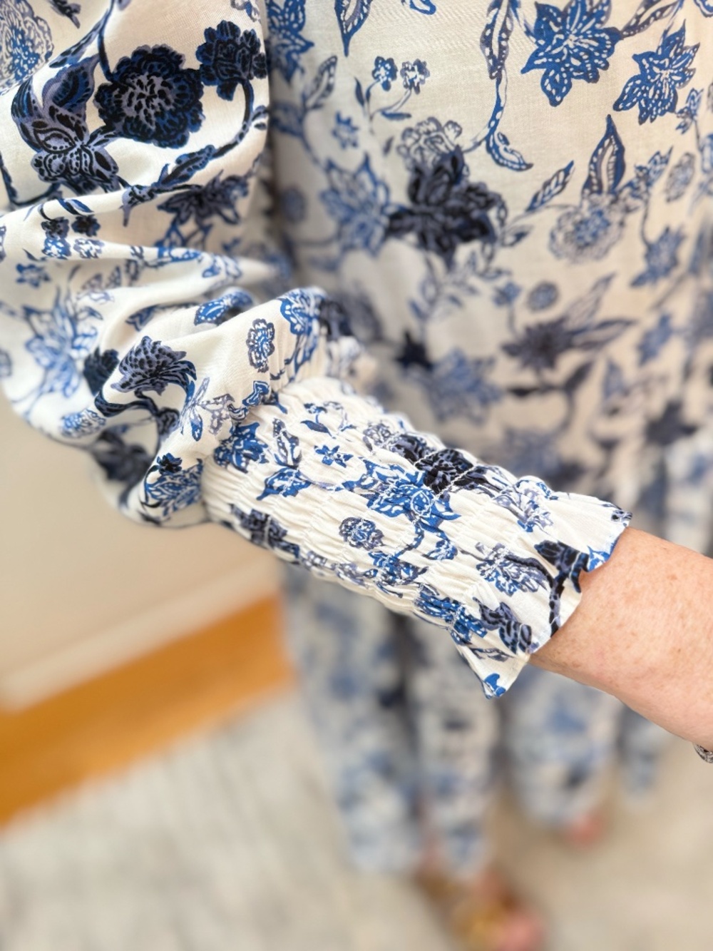 MISA Los Angeles Maya Tunic Dress Floral Ruffle Menara Petals Blue/White - Picture 4 of 8